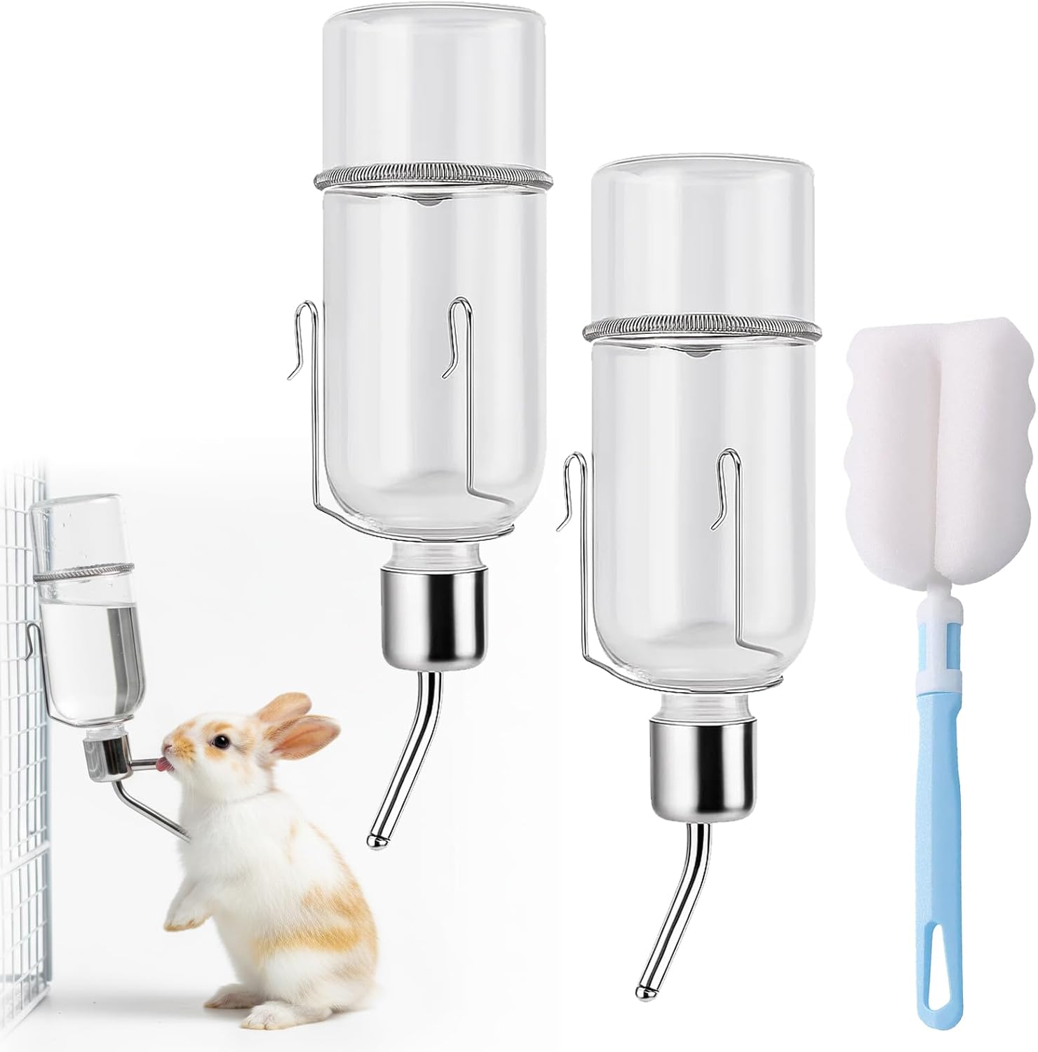Trinkflasche Meerschweinchen, Kaninchentränke, Trinkflasche, 3 Stück Trinkflaschen für Kleintiere, auslaufsicher, hängend, aus Kunststoff und Edelstahl