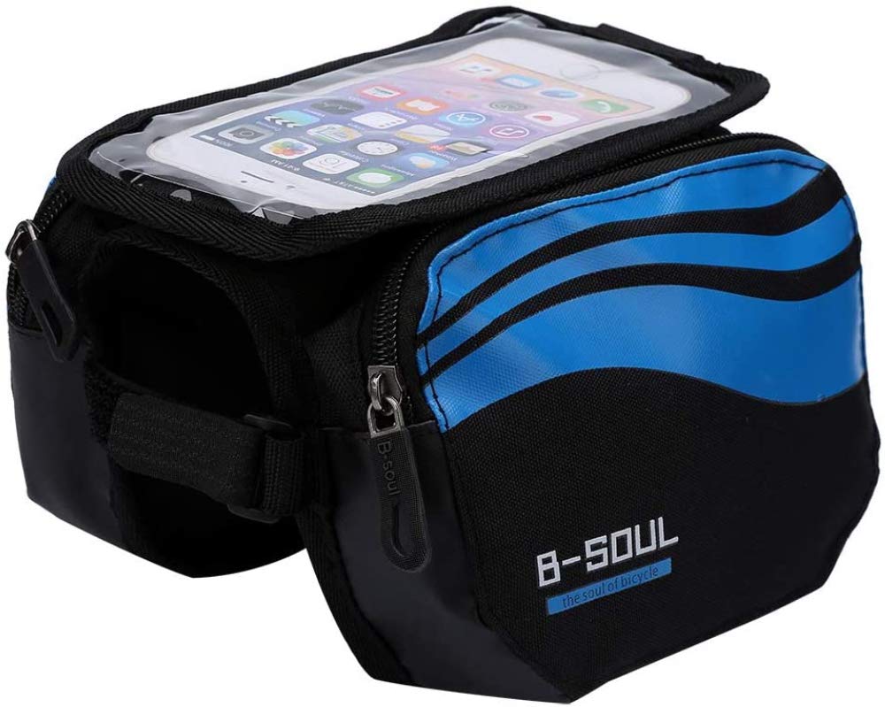 WSJYPBike Frame Bag, Cycling Frame Pannier Cell Phone Bag,Bike Front Top Tube Touchscreen Double Pouch Saddle Bag for Mountain Road Bicycle