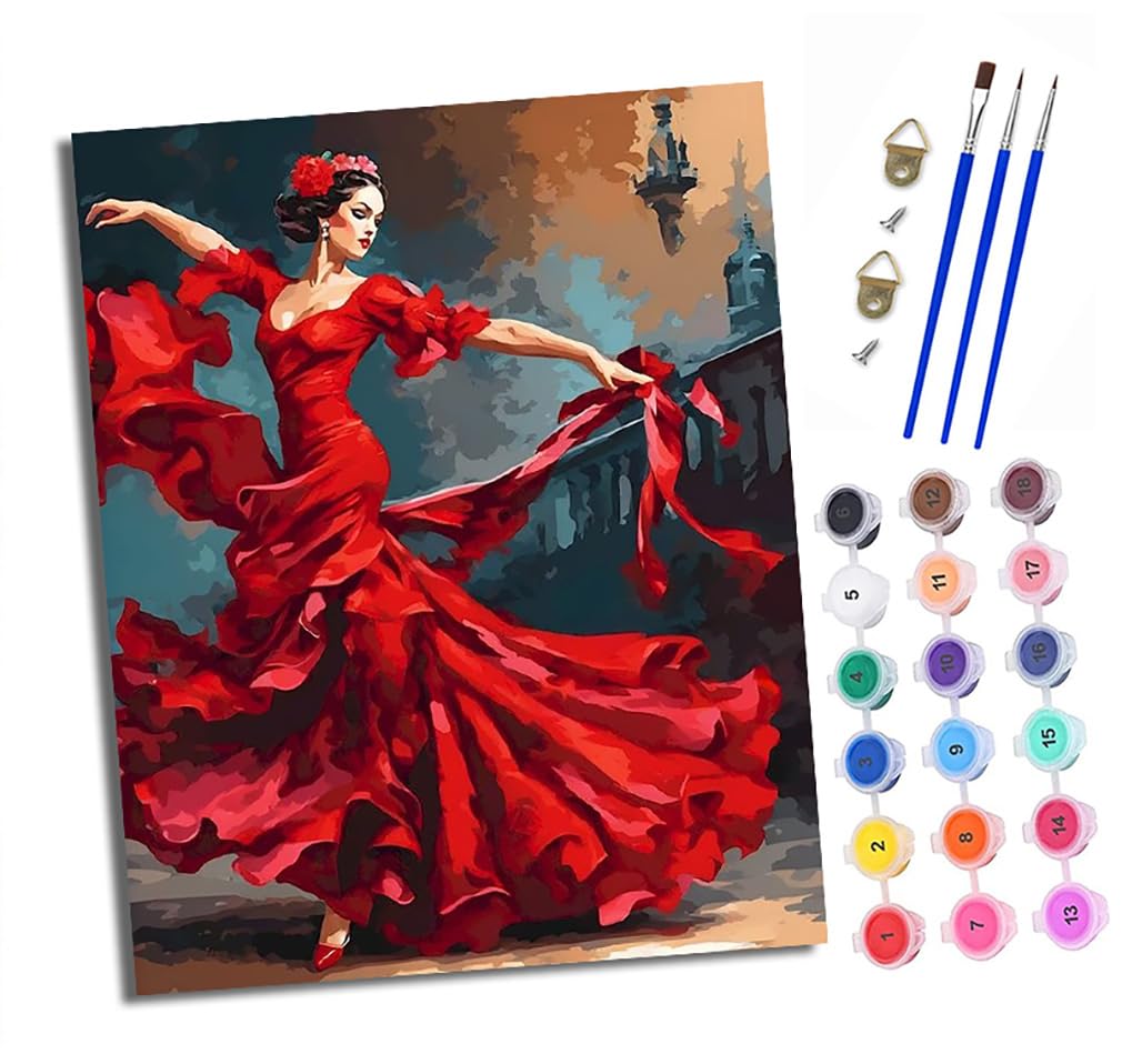 Xxhxie Paint By Numbers For Adults Painting By Number Kits On Canvas Flamenco Dancer Diy Craft Art Painting Kit Acrylic Pigment Drawing Paintwork For Gift Home Wall Decor 16X20 Inch/40X50cm