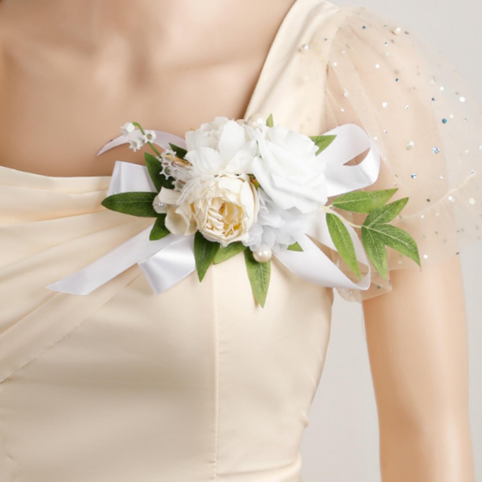 Gkvszy White Set of 2 Floral Shoulder Corsages Handmade for Mother of The Bride Bridesmaid Flower Wedding Corsage Prom Anniversary Ceremony Party Women Dress Decor : Home & Kitchen