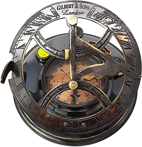 Image of 5 inches Large Sundial Compass in Rosewood Case - Best Vintage Gift for Antique Lovers Vintage Functional Marine Brass Magnetic Compass