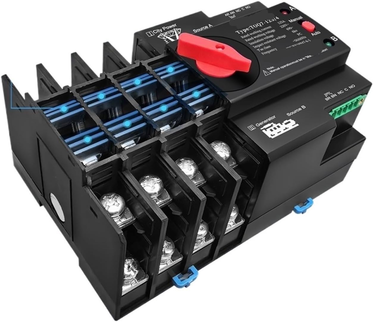 Din Rail 3 Phase 4P 63A 100A 125A 220V 230V Dual Power Automatic Transfer Electrical Selector Switch 1Pcs(63A)