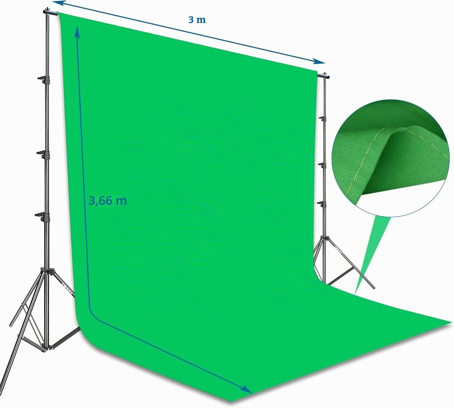 EMART Fond Vert avec Support, 2,6x3m Kit Support pour Studio Photo