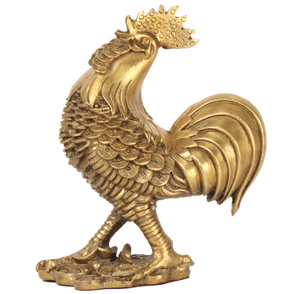 IUokLU Feng Shui Ornaments Chinese Brass Statue Ornament Zodiac Rooster Sculpture FigurinesFree Lucky Charm Ancient Coins on Red String, Wealth Home Office Decoration Gift
