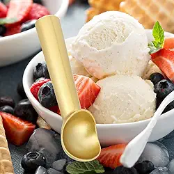 Colher de sorvete de metal profissional - 18 cm - alumínio antiaderente - fácil de usar e limpar - Colher de biscoito leve - colher de sorvete com facilidade (ouro)
