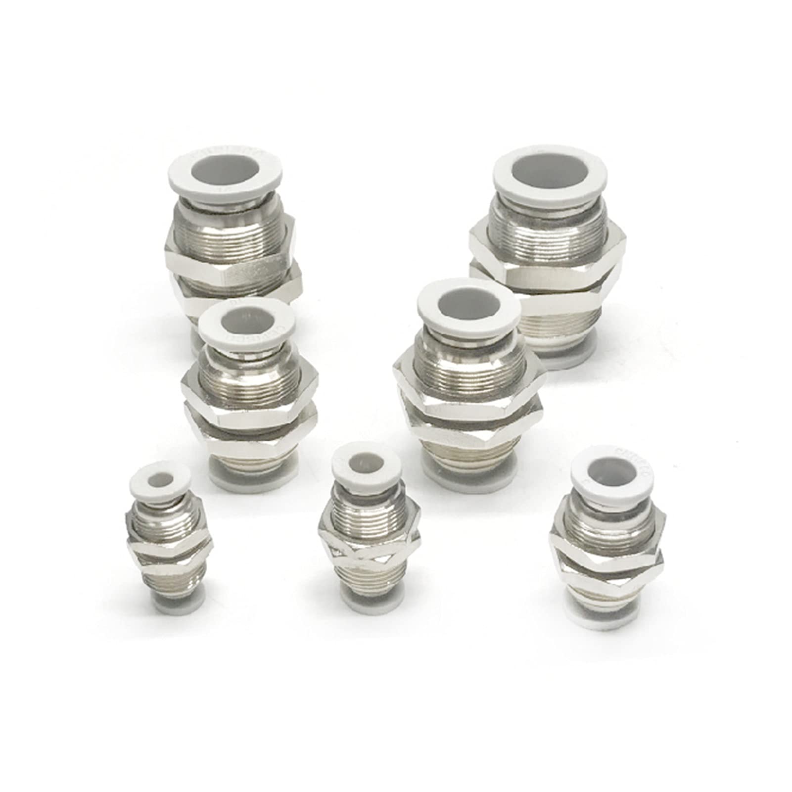 Accessori Pneumatici Cappuccio Bianco Press-Fit 4/6/8/10/12 / 14mm OD. Tubo Pneumatico Bulkhead in Ottone nichelato in Ottone Push in Connector Raccordo a sgancio rapido Air Passaggio di qualità