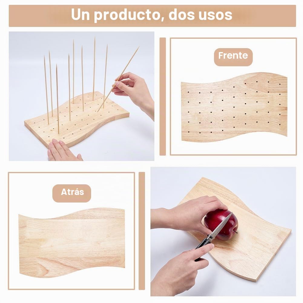 BENECREAT Soporte de Madera para Pinchos de Alimentos, 30 x 16,7 cm, Forma de Onda, 45 Agujeros, para Fiestas de cumpleaños, barbacoas, Bodas o Vacaciones, 18 mm de Grosor