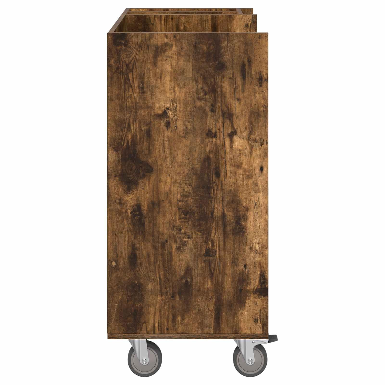 Gecheer Golfschrank mit Rädern, Aufbewahrungsschrank für Golfzubehör, 90 x 45 x 98 cm, Holz in geräucherter Eiche, freistehende Regale mit Metallrückwand für Garage oder Wohnraum