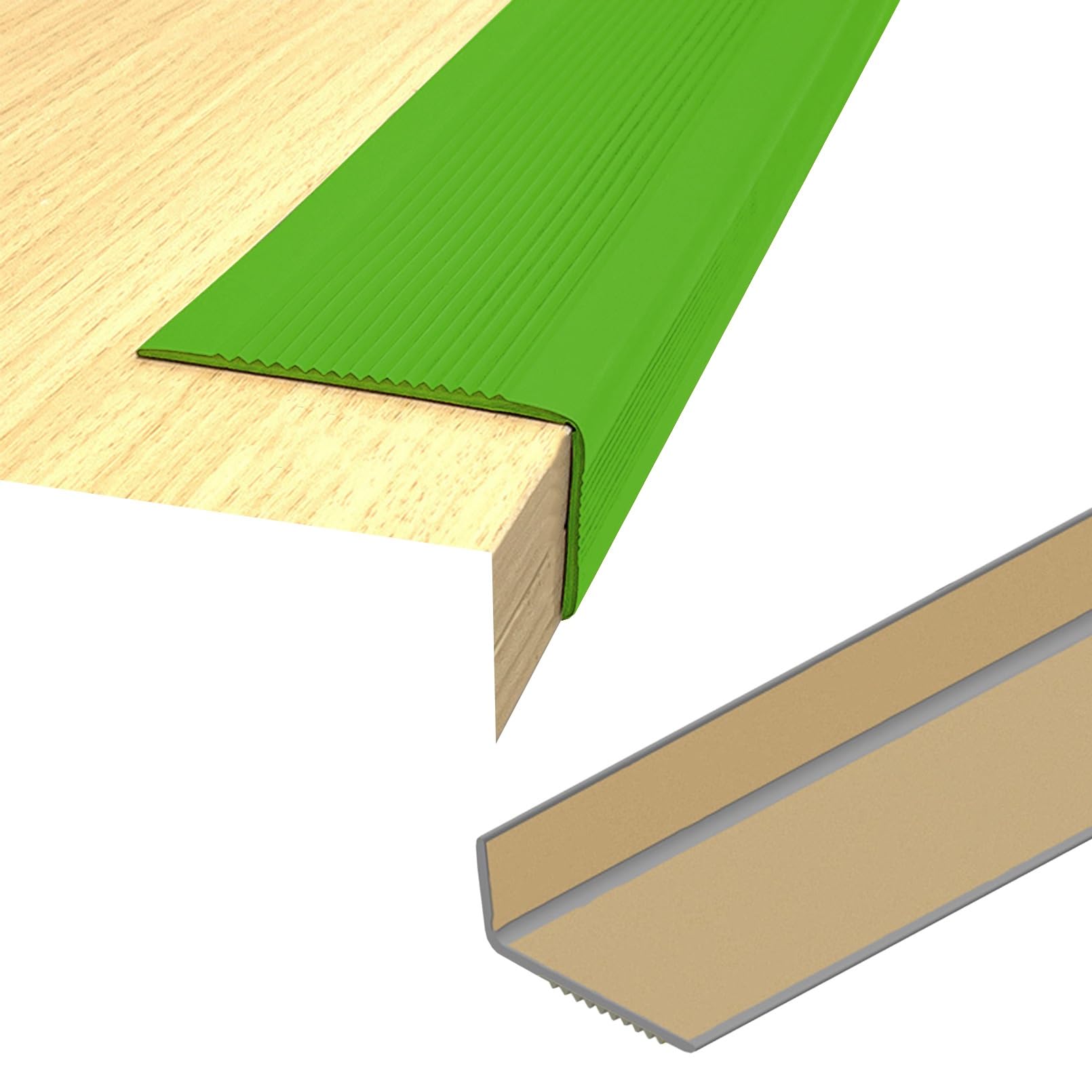 Material de PVC Autoadhesivo Perfil de Borde de Escalera, Tiras Antideslizantes Para Peldaños, Fácil de Instalar Y Resistente Al Desgaste, Perfil de Borde de Escalón Autoadhesivo de 5FT(Green,3m/118in