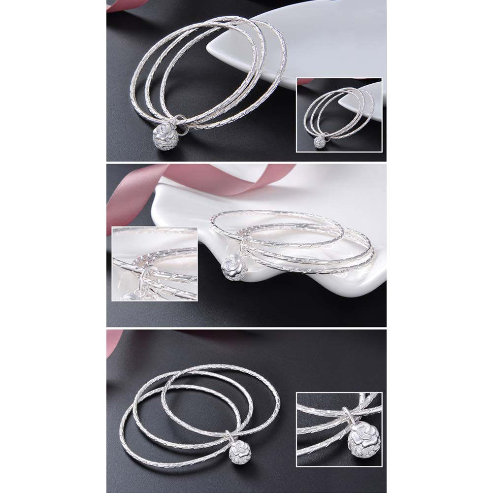 AKT Pulsera de Plata Bangle y Brazalete de Plata de Ley con 3 Aberturas y Campana para Mujer, 24g 990 Plata, Diámetro Interior 58.3 Mm