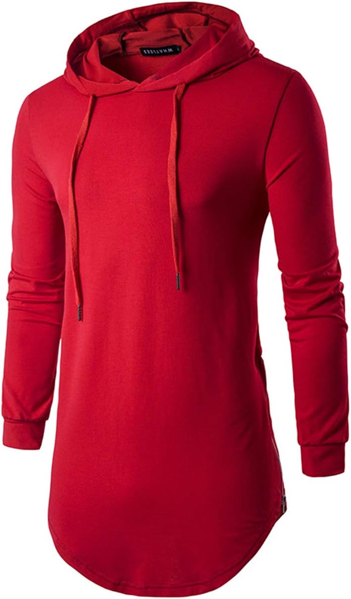 Mens Hipster Long Sleeve Side Zipper Hooded Shirt Pullover Sweatshirt