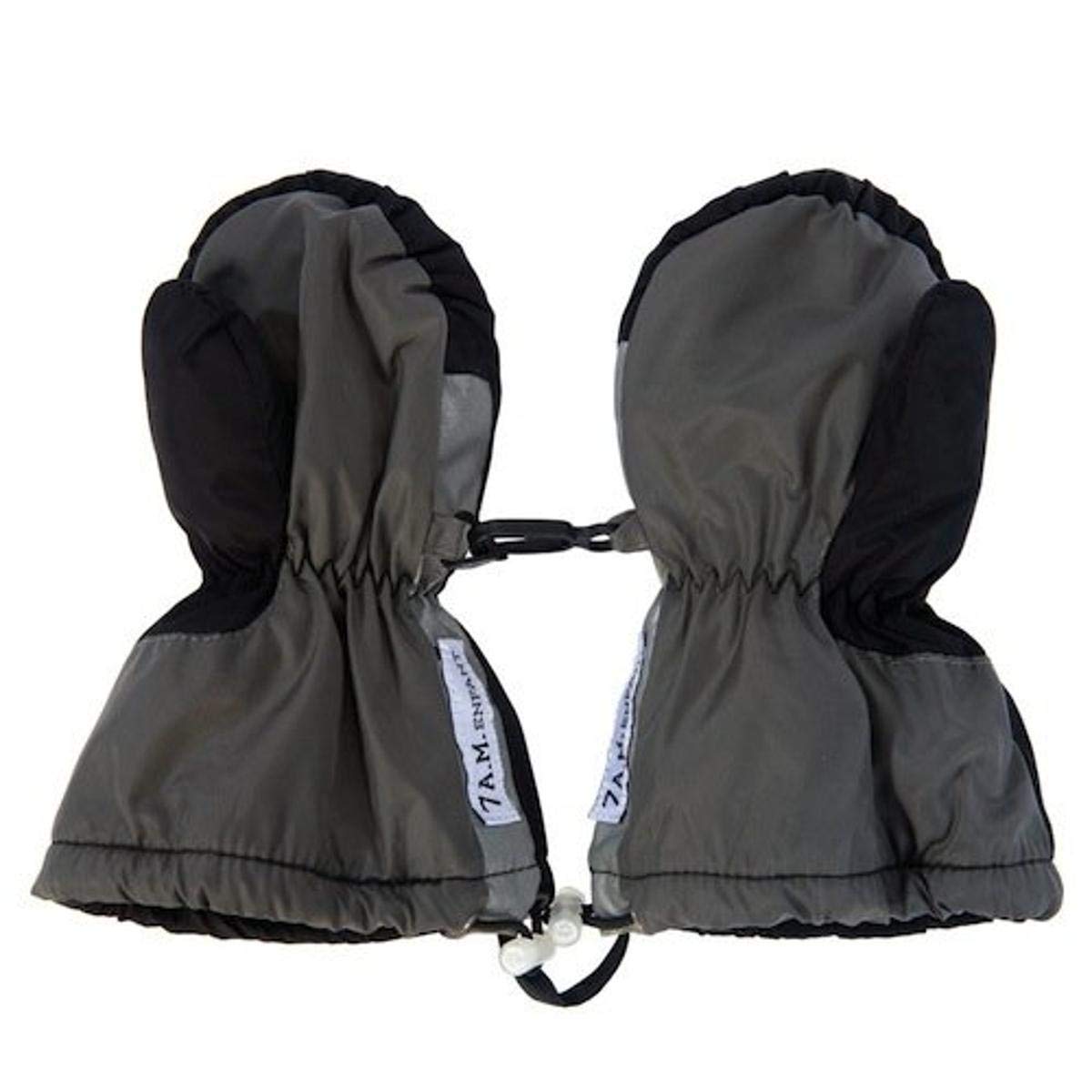 7AM Enfant Long Cuffed Mittens, Black/Grey, Medium