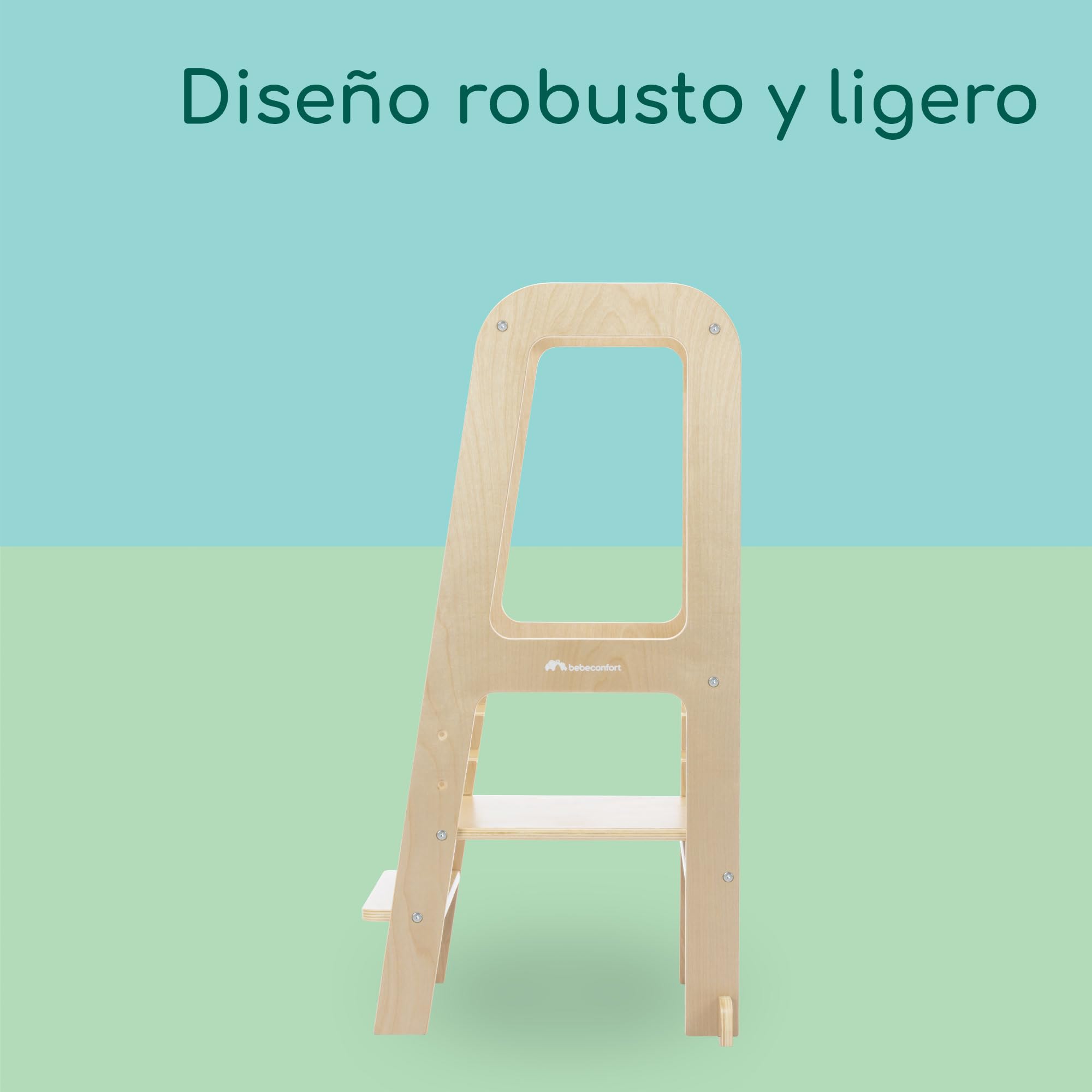 Bebeconfort Hoya, Torre Aprendizaje Montessori, 1,5-6 Años (10-30 kg), 3 Alturas Ajustables, Seguridad Certificada, Taburete Infantil Ligero de 6,2 kg, Diseño Duradero, Natural Wood
