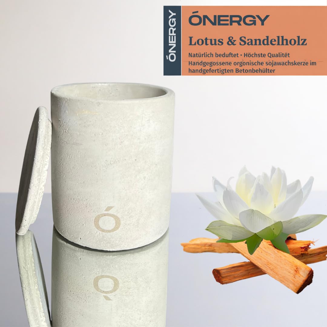 ONERGY | ręcznie odlewana świeca z wosku sojowego | kojący zapach lotosu i drzewa sandałowego | czas palenia 70 godzin | luksusowy prezent zapachowy dla kobiet | elegancka świeca zapachowa do Twojego