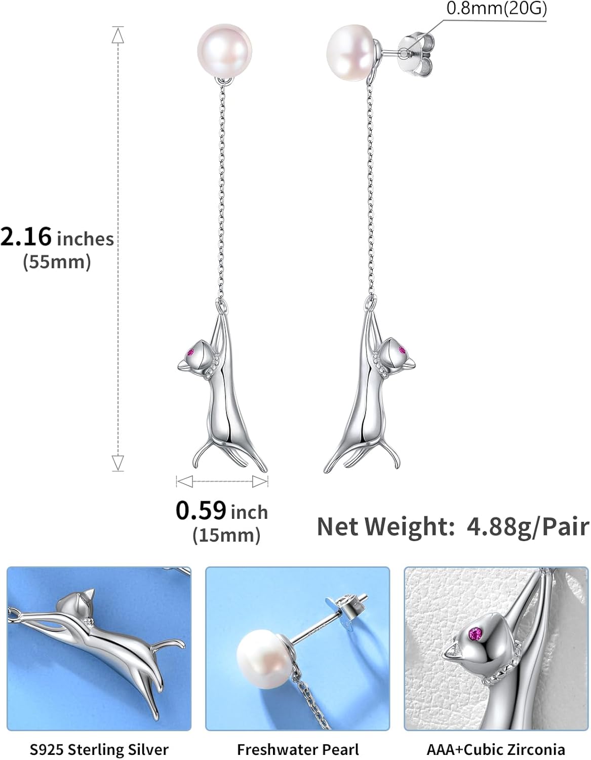 SILVERCUTE 925 Sterling Silver Earrings for Women,Silver Cat/Dinosaur/Devil Horn/Leaf/Snake/Skeleton Various Stud Earrings or Ear Cuffs
