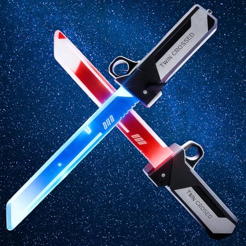 2 Stück Schwert mit LED Licht Lichtschwert Einziehbare Lichtschwerter Beleuchtete Schwerter Laserschwert für Halloween Weihnachten Cosplay Themenparty