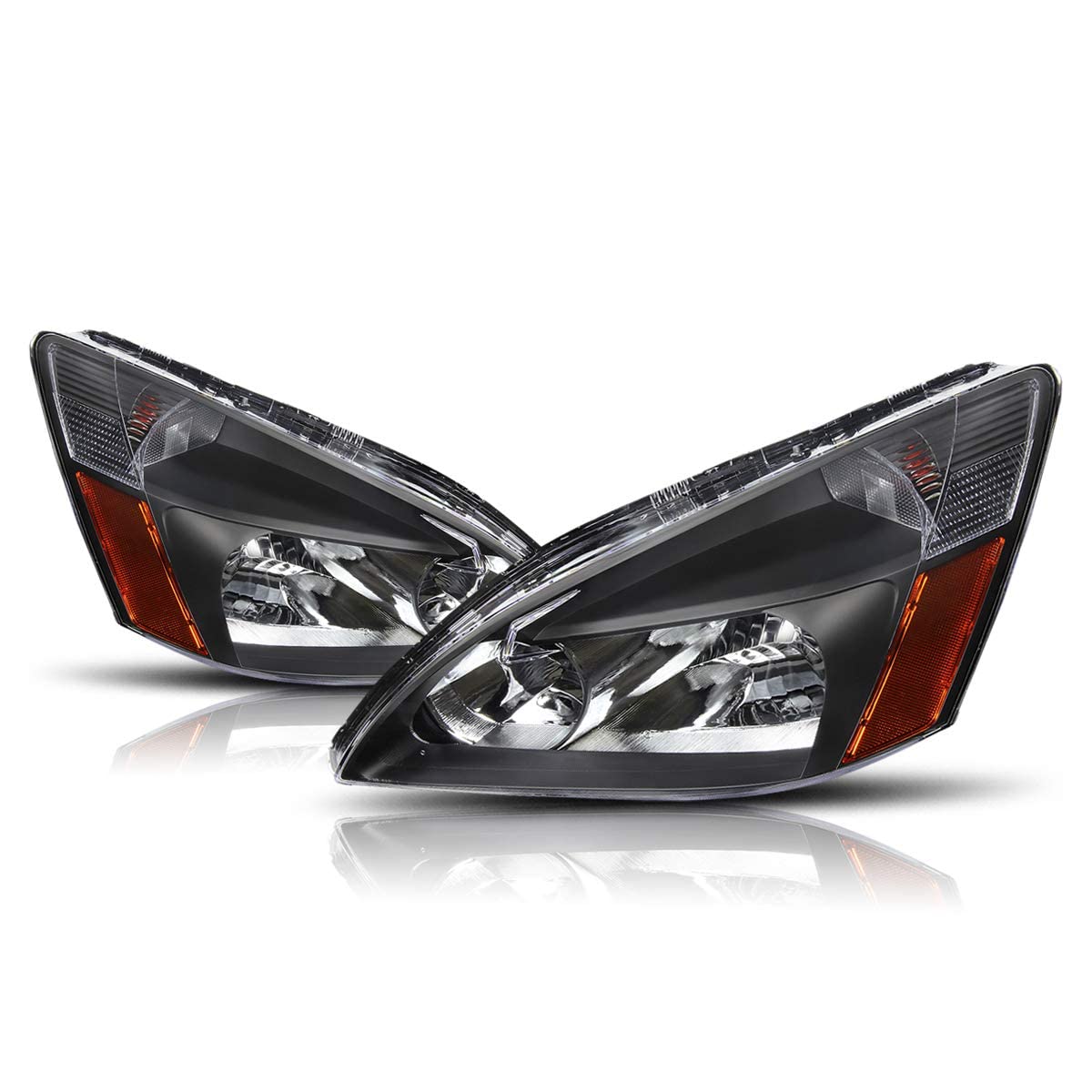 PM PERFORMOTOR Headlights Assembly Compatible with 2003-2007 Honda Accord, Pair of Halogen Headlamps with Black Housing Amber Corner