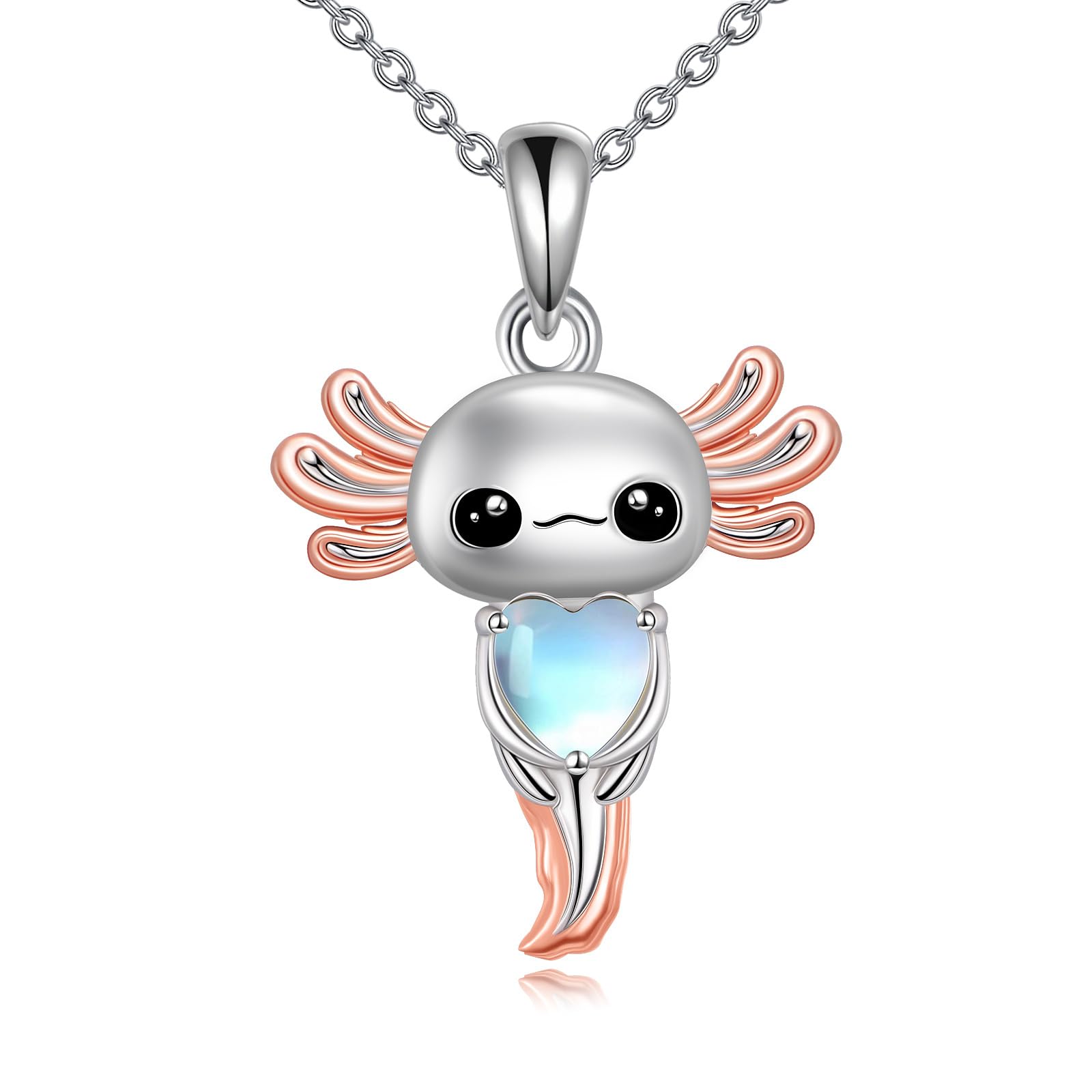 Vadmans Axolotl Necklace Sterling Silver Axolotl Moonstone Pendant Cute Animals Jewelry Birthday Gifts for Women