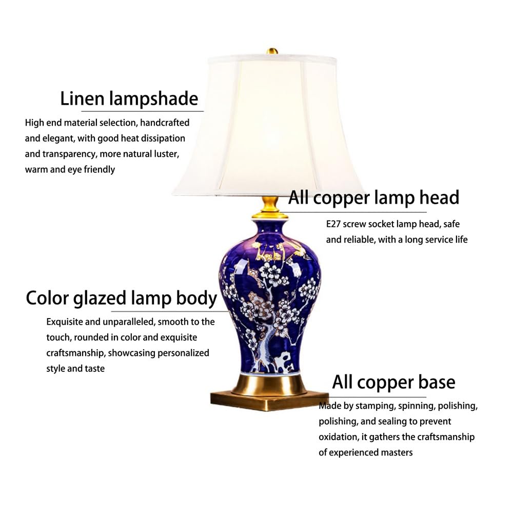Lampka nocna do sypialni stolik nocny - ceramiczna lampa do salonu, lampka nocna z lnianym kloszem, nowoczesna lampa do sypialni (przełącznik przyciskowy)