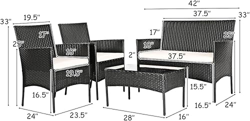 Miniatura 2 de COSTWAY Juego de muebles de ratán de patio de 4 piezas, juego de conversación de ratán al aire libre con mesa de centro de vidrio templado, sofá