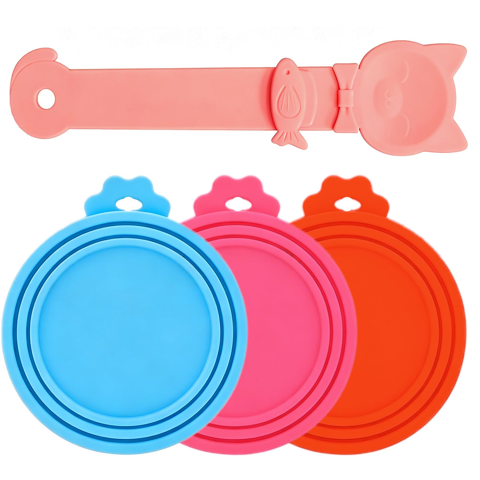 4 PCS Cat Treat Spoon Silicone Can Lids Pet Food Covers Pink Blue