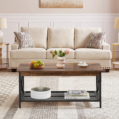 Vecelo Coffee Center Table With Storage Shelf For Living Room Office Reception, Rectangle, Brown #TOP1
