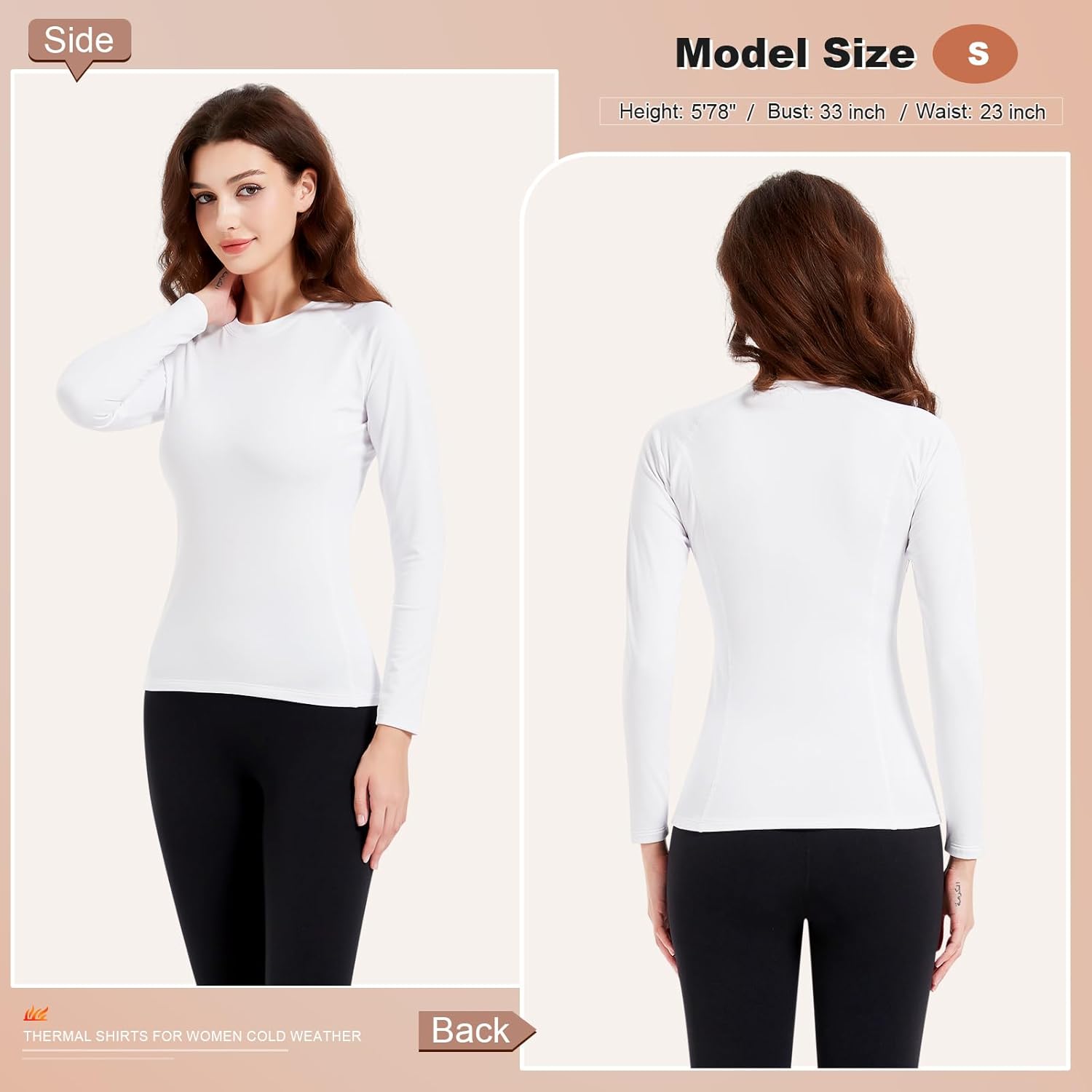 Women's Thermal Shirt Long Sleeve Base Layer, Fleece Lined Tops Lightweight Underwear for Cold Weather Running, Skiing - Image 2