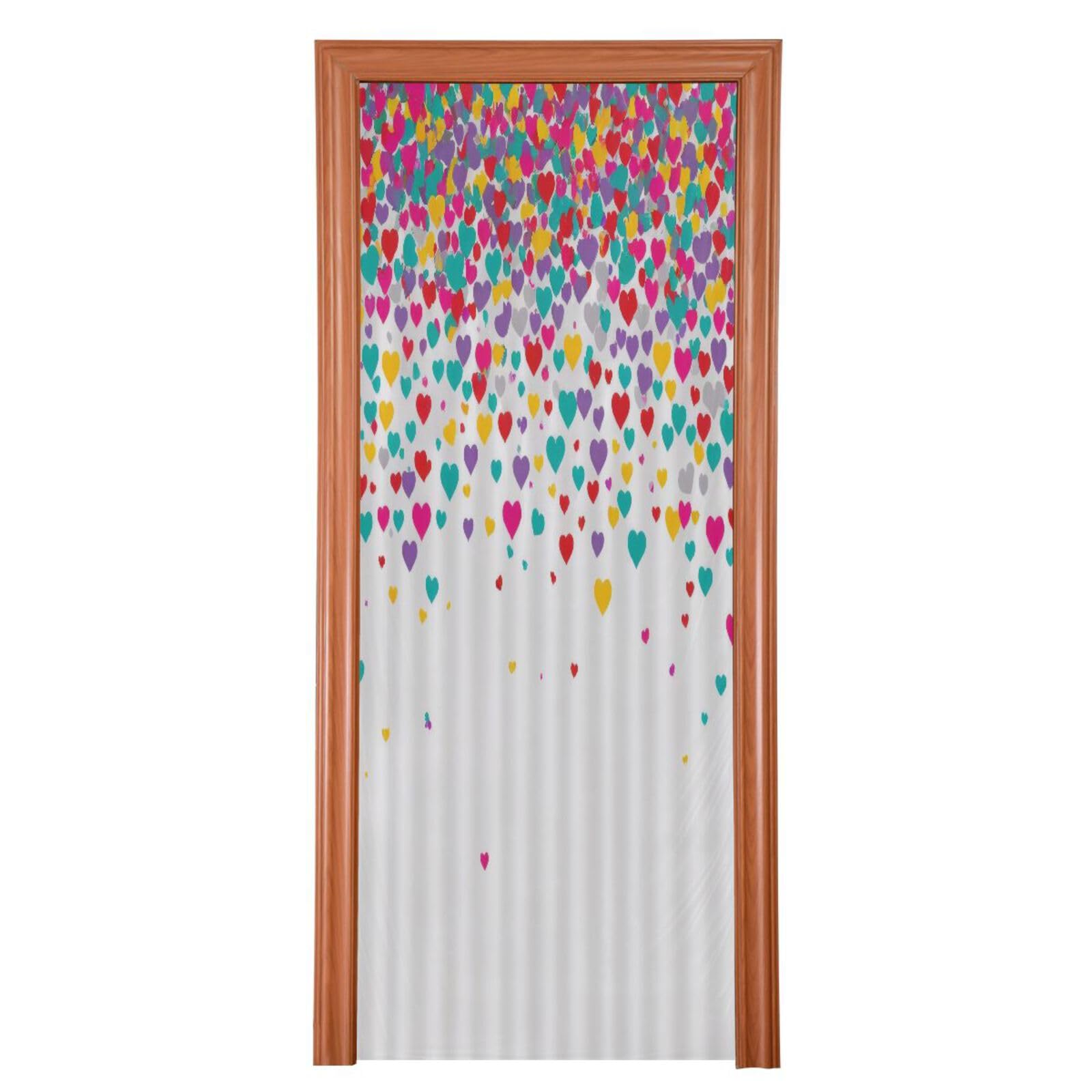 FLildon Colorful Sweet Heart Romantic Love Valentine's Day Door Cover Decoration, Party Accessory Porch Decor for Festive Ornament Room Door Covers 35 x 79 Inch