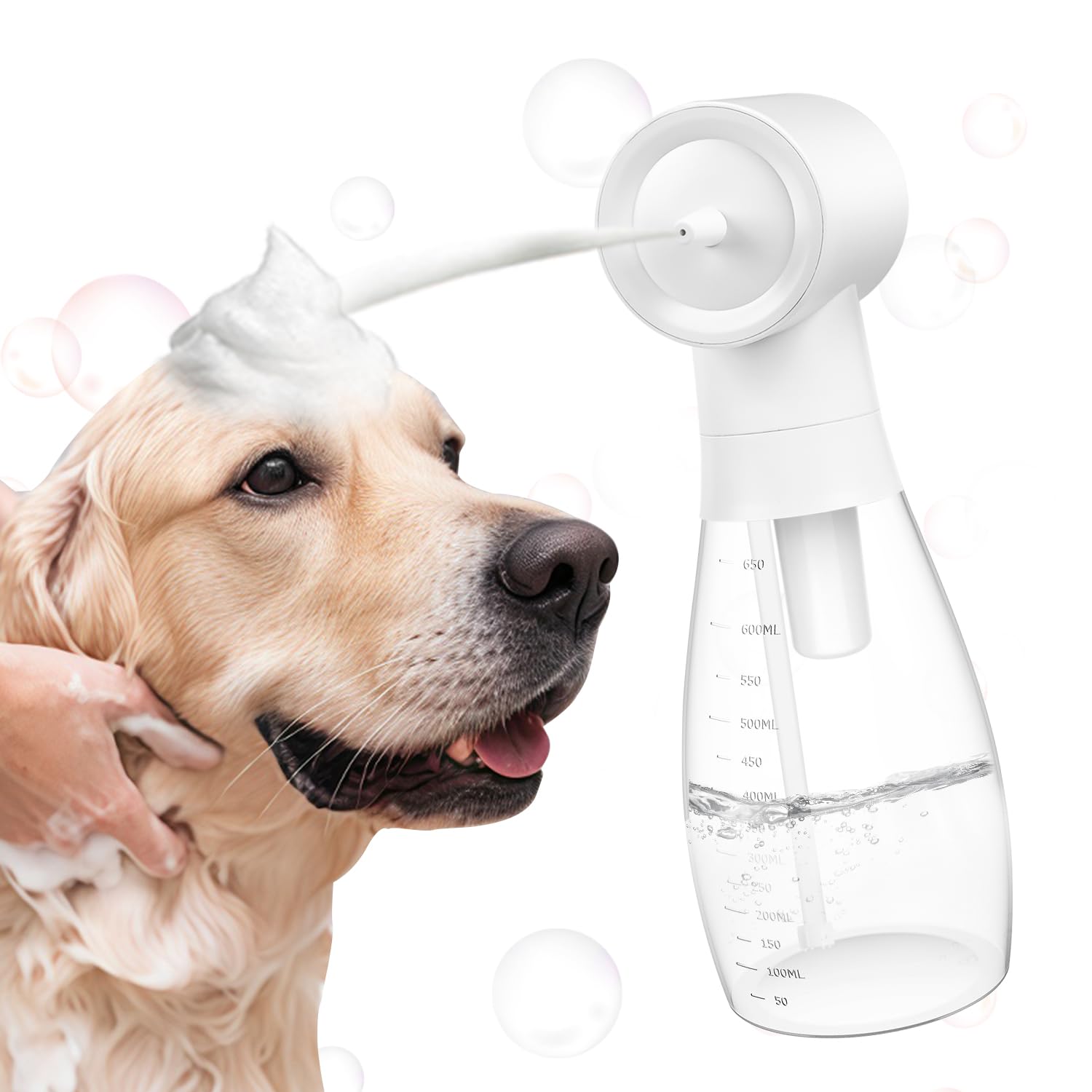 【2025年新登場】犬 シャンプー 泡立て器 ペット用 IPX7防水 USB充電式 ソープディスペンサー 自動発泡犬用ソープディスペンサ 犬 猫 お風呂用品 400mlボトル 低騒音 割合の目盛り付き シャンプー節約 日本語説明書付き ペットバスブラシ付き ペット用シャワー・バス用品 バス シャワー（RGBホワイト）