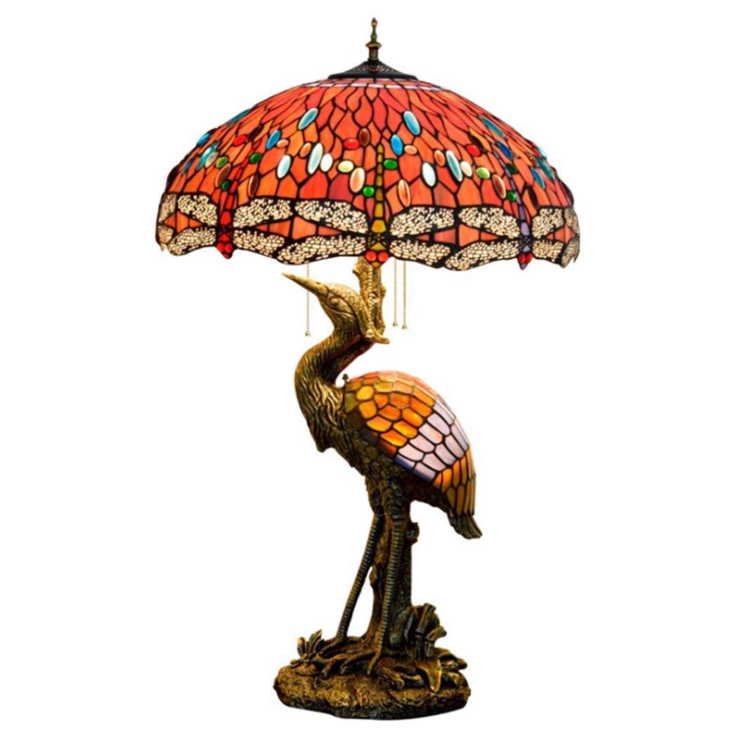 Tiffany Style Tischleuchte Schreibtisch neben Lampen 20 Zoll Libelle Glasmalerei Schatten 3 Licht Crane Resin Base für Wohnzimmer Schlafzimmer Tischbeleuchtung,220 V, E27 * 3,40 W (50 × 85 cm),A