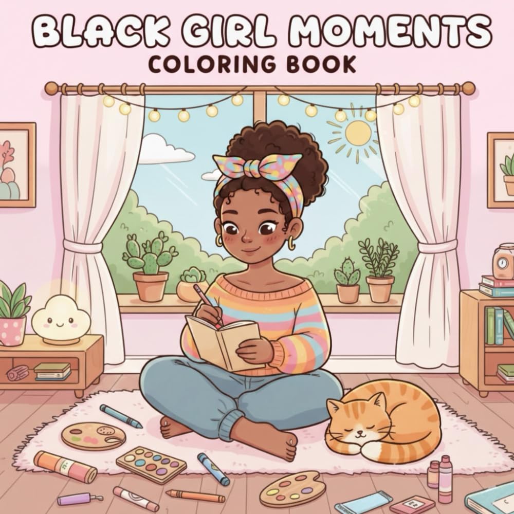 Black Girl Moments Coloring Book: Cozy Everyday Moments Coloring Pages Featuring Black Girls