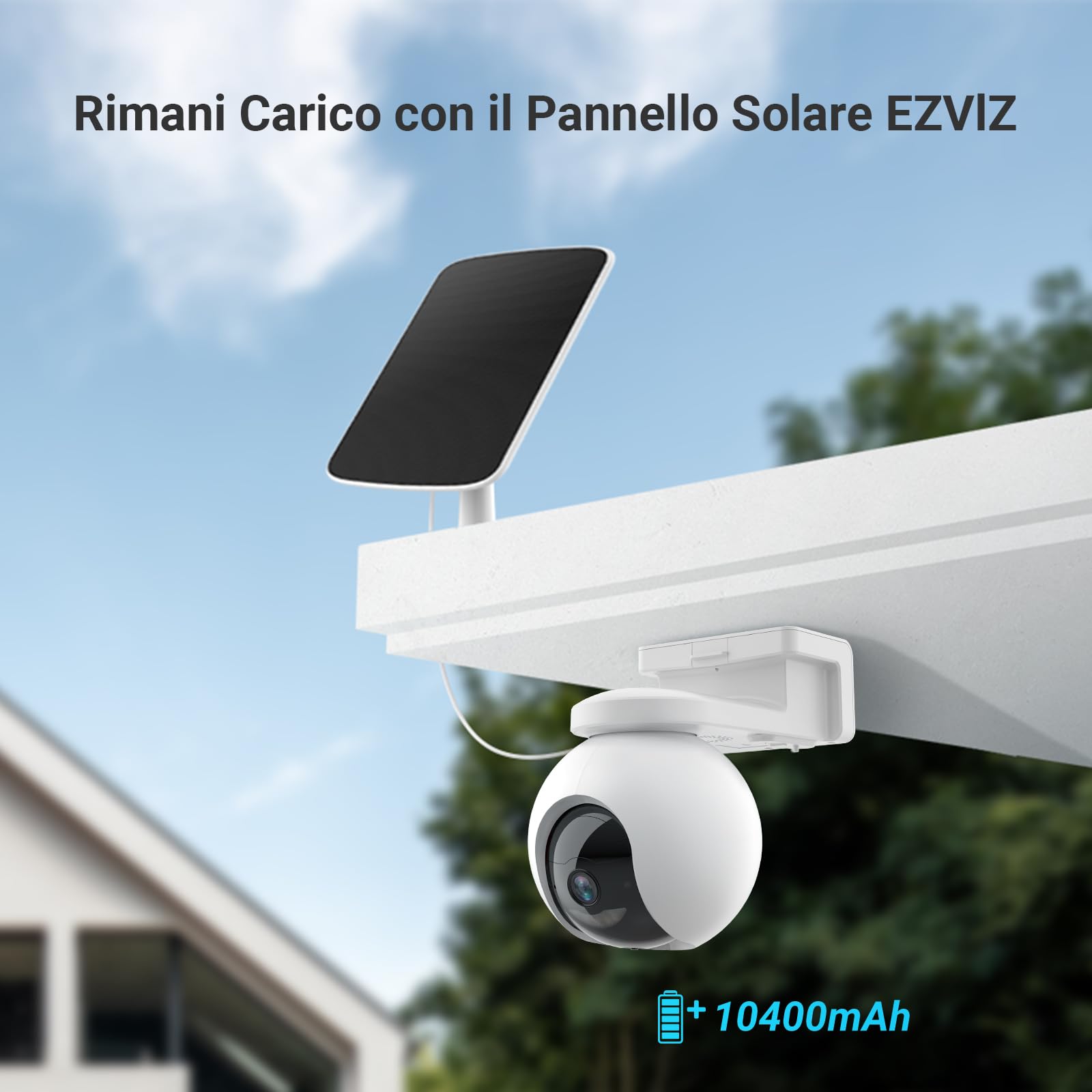 EZVIZ Telecamera WiFi da Esterno 3MP Motorizzata, Telecamera WiFi di Sorveglianza, Videocamera Esterna Pan&Tilt con Copertura Visiva a 360° 210 giorni da 10400 mAh, CB8 Kit - Vista 3
