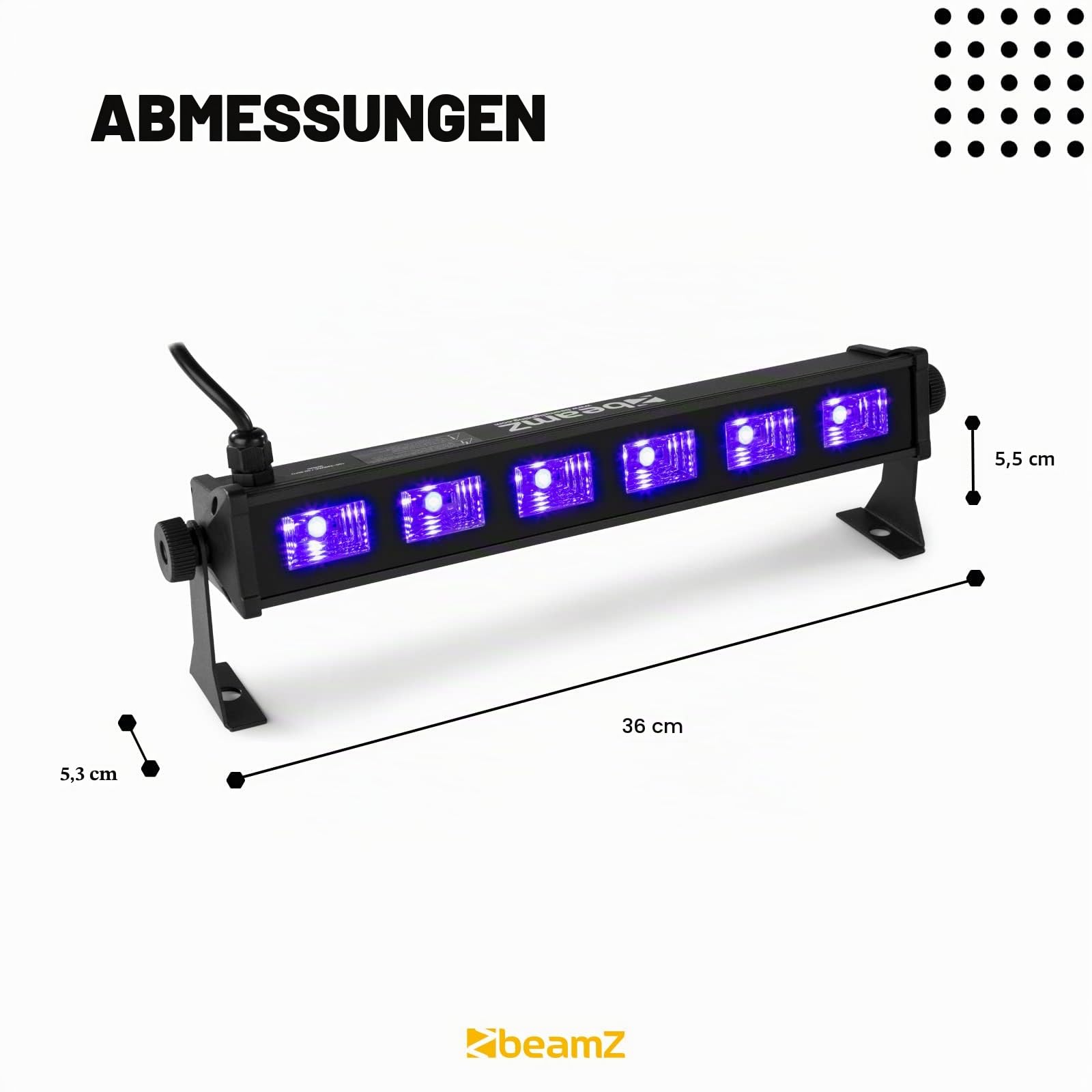 BeamZ BUV63 Schwarzlicht Lampe, hochwertiger UV Strahler, Schwarzlicht Röhre cm mit 6 x 3 Watt LEDs, UV Lampe, Blacklight LED Strahler