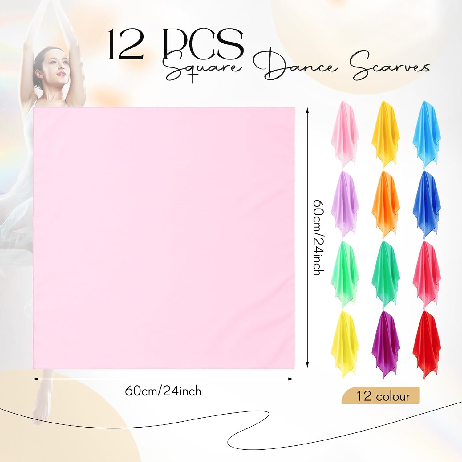 Shyyween 12 Pcs Chiffon Juggling Scarves Dance Scarves Bulk 24 x 24 Inches Colorful Square Soft Scarfs for Music Movement Education Musical Performance Magic Trick Props Accessories image 2