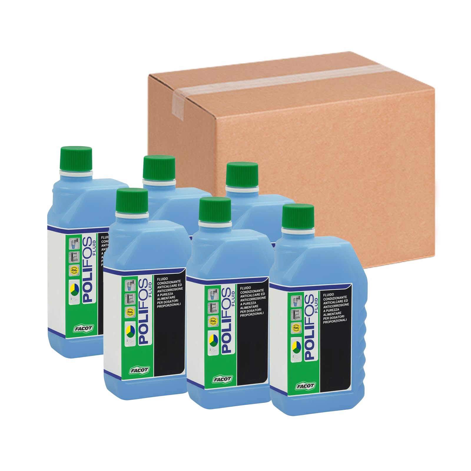 Facot POLIFOS FLUID Polifosfato Liquido Anticalcare Anticorrosione per Caldaia e Impianti Idrici, uso Alimentare, ideale per Acque Dure, compatibile con tutte le Pompe Dosatrici, 6 KG
