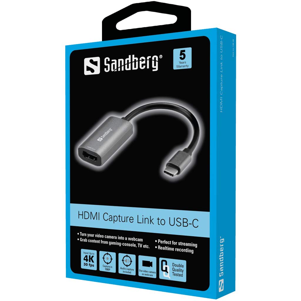 Sandberg HDMI Capture Link to USB-C HDMI Capture Link to USB-C, 136-36 (HDMI Capture Link to USB-C, USB Type-C, HDMI Output)