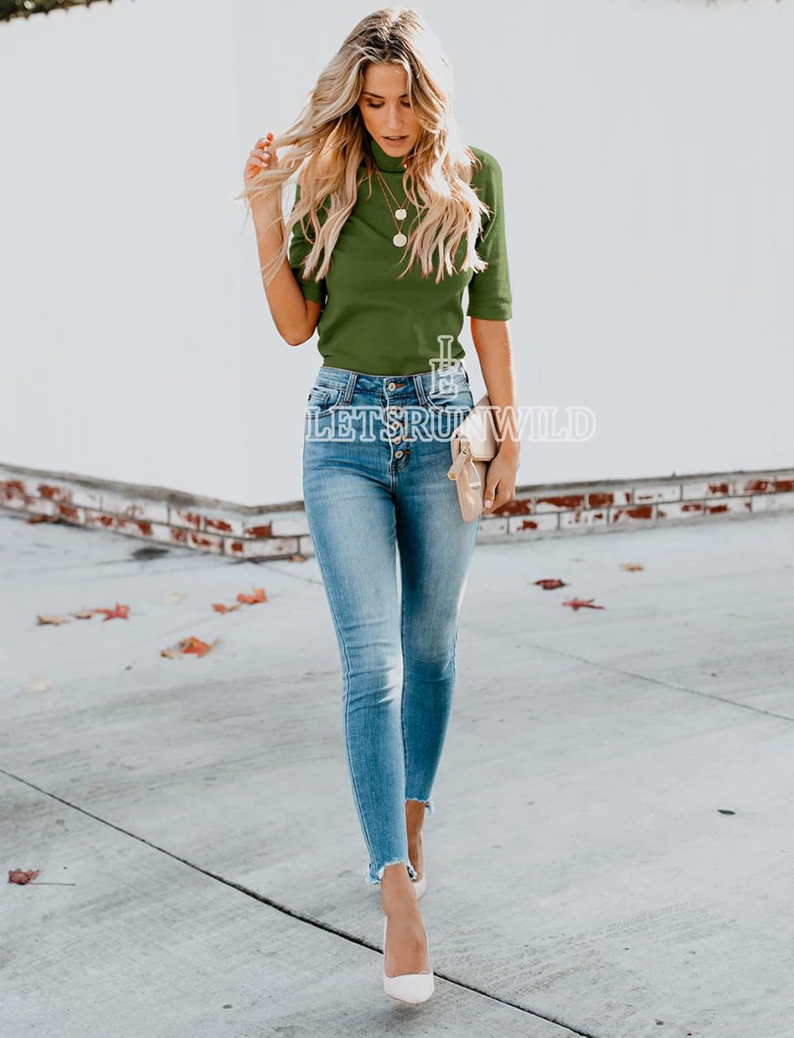 LETSRUNWILD Mock Turtleneck Cute Dressy Tops for Women Casual Fall Business Tshirts Shirts Le / Green Medium