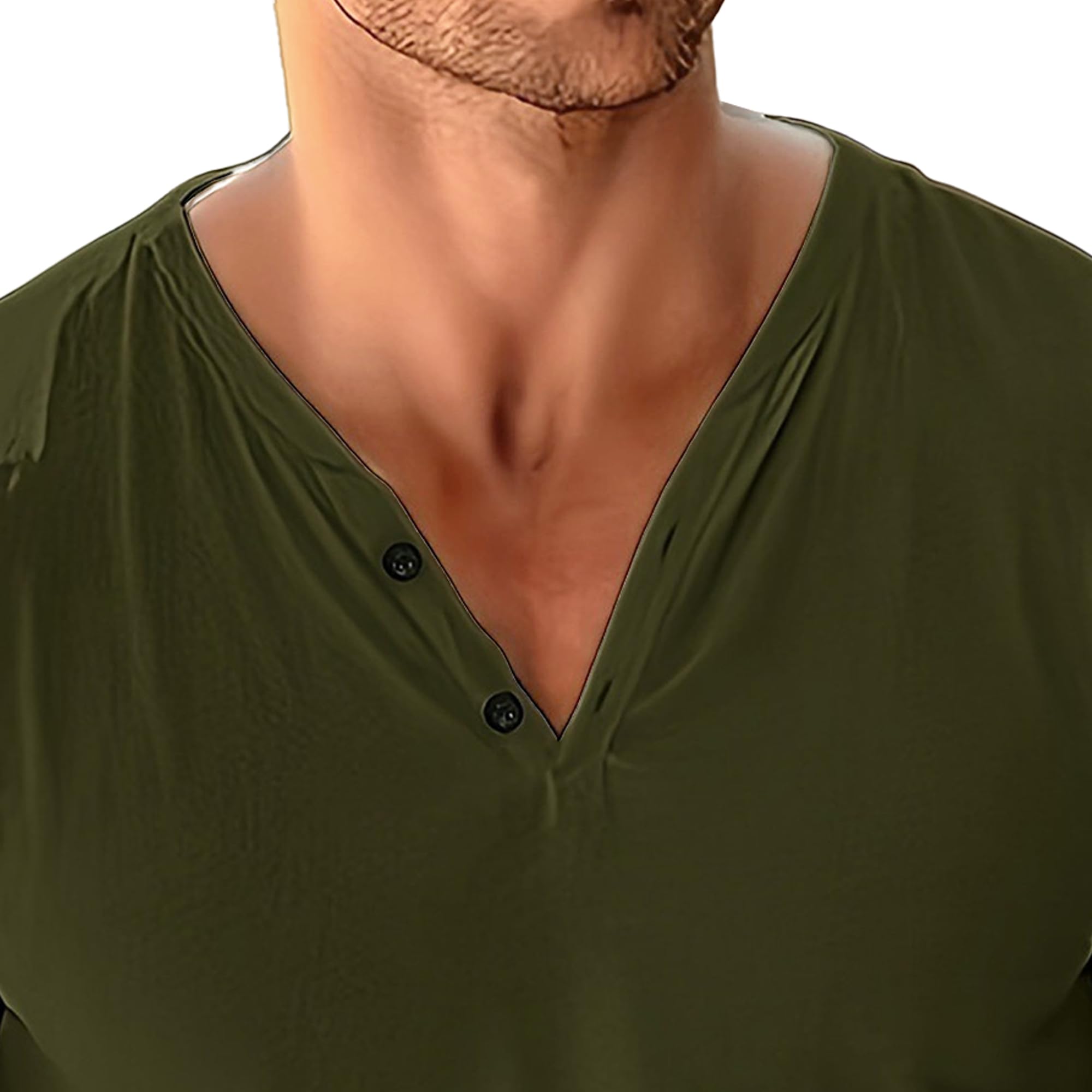 Men V-Neck Convenient Breathable Shirt Sweat-Wicking Casual Button Sports T-Shirt Summer Short Sleeve Pullover Tops (Navy Green,Large)