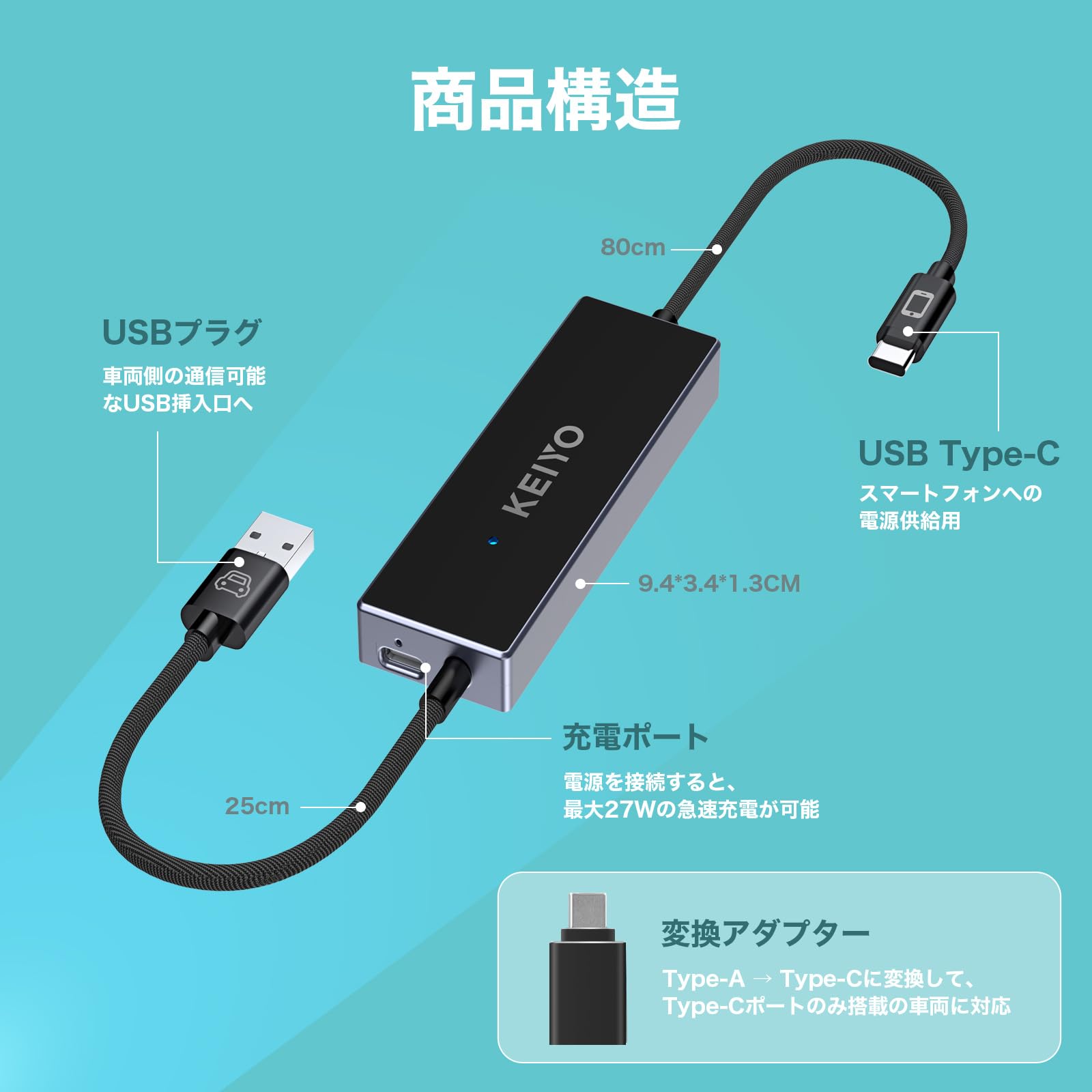 Amazon.co.jp: KEIYO ミラータッチカーアダプター 車載ミラーリング
