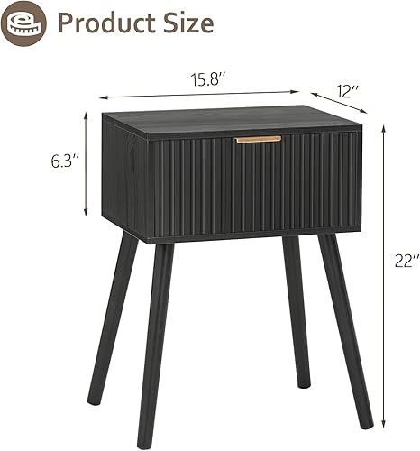 Miniatura 6 de Mesita de noche negra, mesas auxiliares pequeñas para sala de estar, mesita de noche con cajón acanalado para dormitorio y espacio pequeño, color