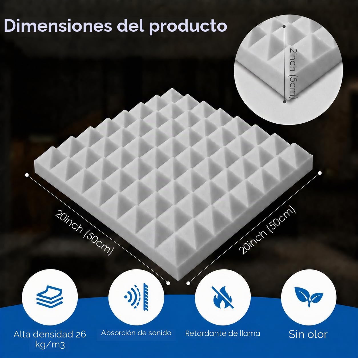 Arrowzoom 24 Panels acustico absorción sonido Pirámide 50x50x5cm Espuma acústica aislamiento acustico estudio de grabación Casas Estudios Azulejos Incombustibles Insonorizados AZ1034 GRIS | Espuma acustica de alta densidad para reduccion de eco, absorcion