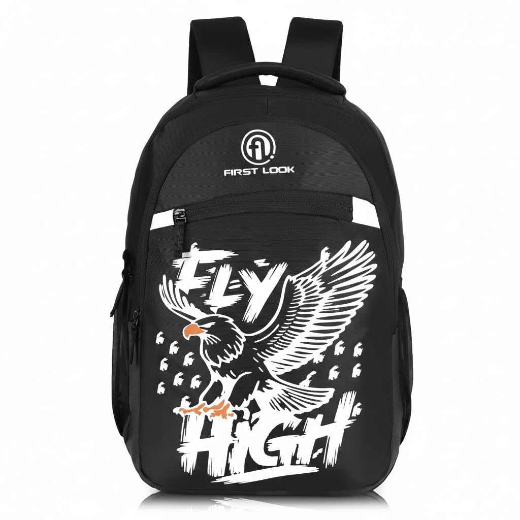 First Look Fly High Unisex Backpack | Stylish Eagle Graphic Print School & College Bag | Durable Water-Resistant Casual Daypack- Black-image-26