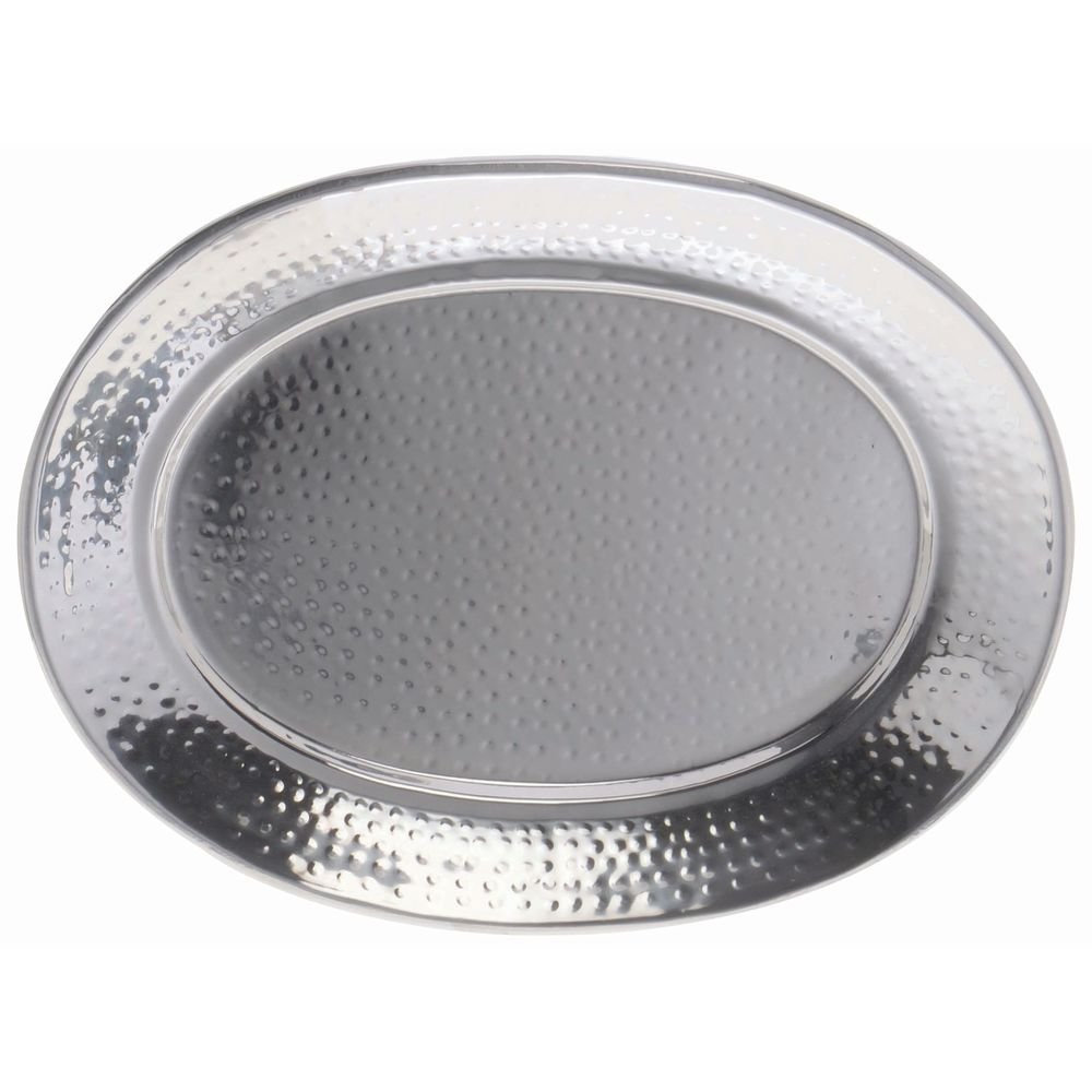 Oval Hammered Stainless Steel Serving Tray - 15"L x 11"W x 1"H by HUBERT – Stainless Steel, Silver