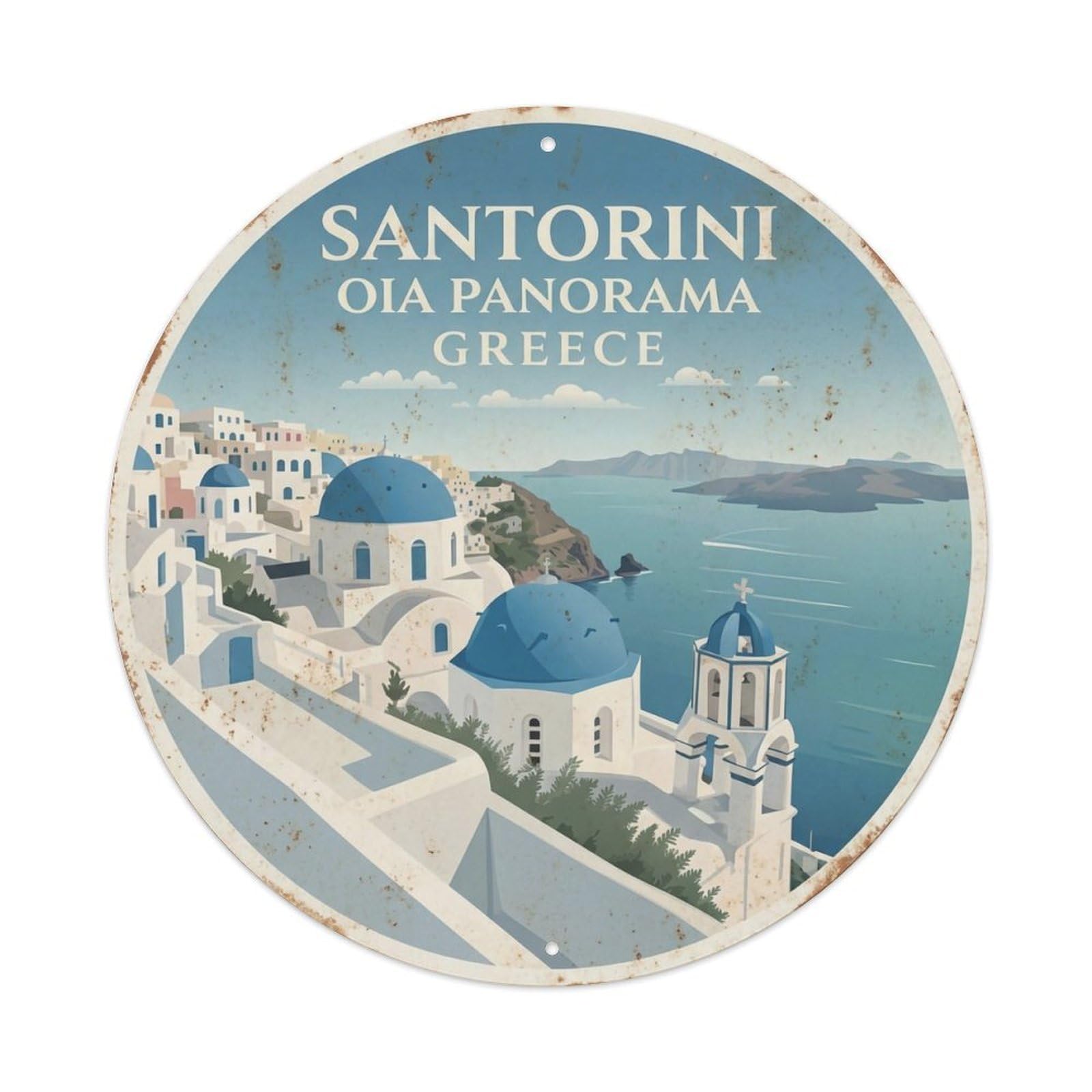 Vintage Travel Oia Santorini Panorama 1 Metal Tin Sign