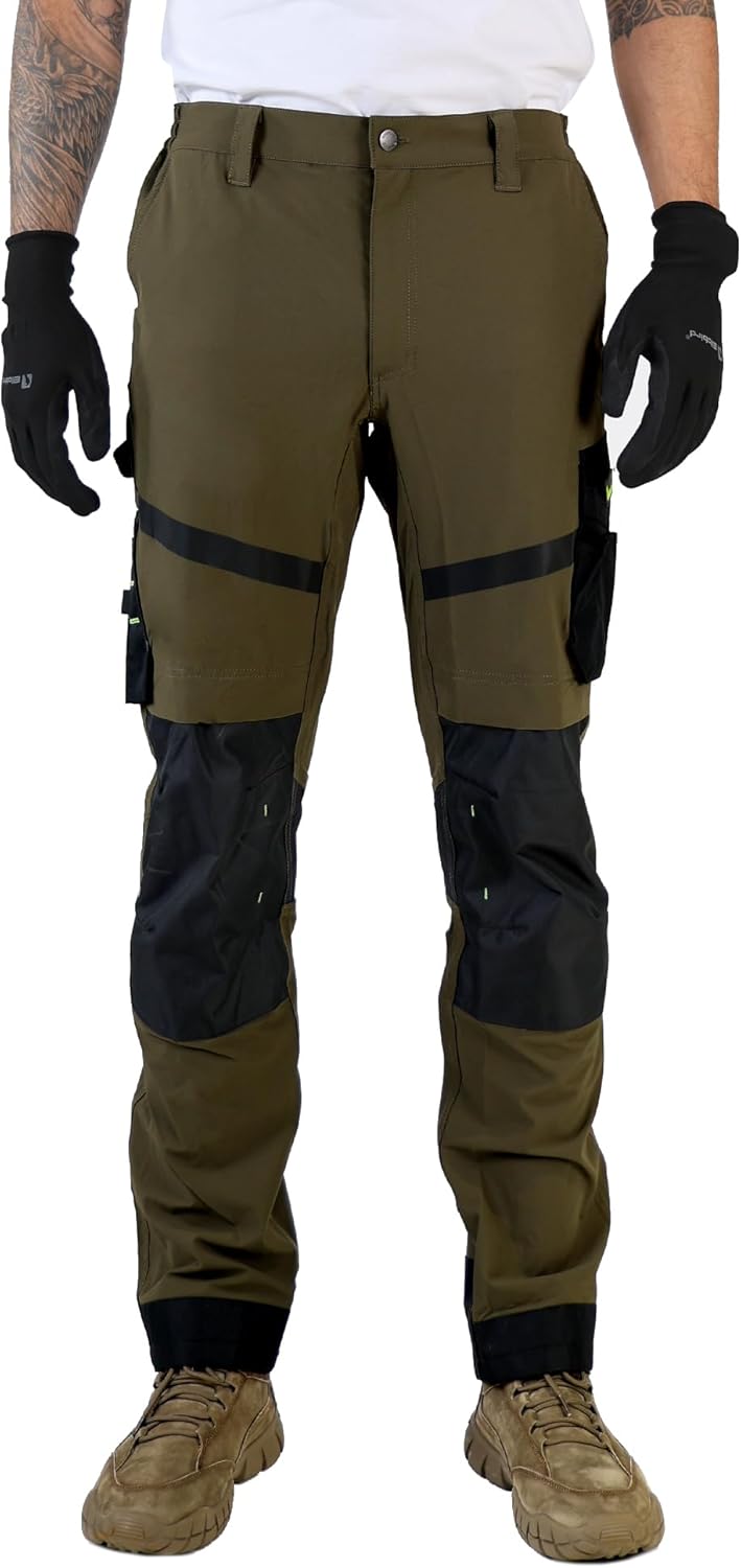 Ellobird Construction Work Pants for Men Cargo 4 Way Stretch Relaxed Fit Water Repellent Double Knee Work Utility