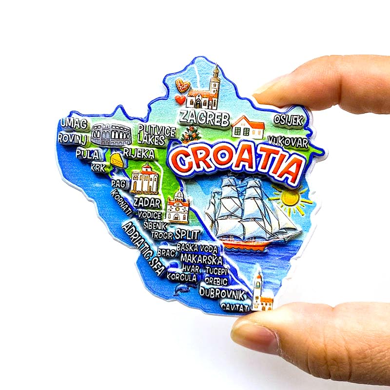 Imán de nevera mapa de Croacia, diseño turístico 8x7cm miniatura 1