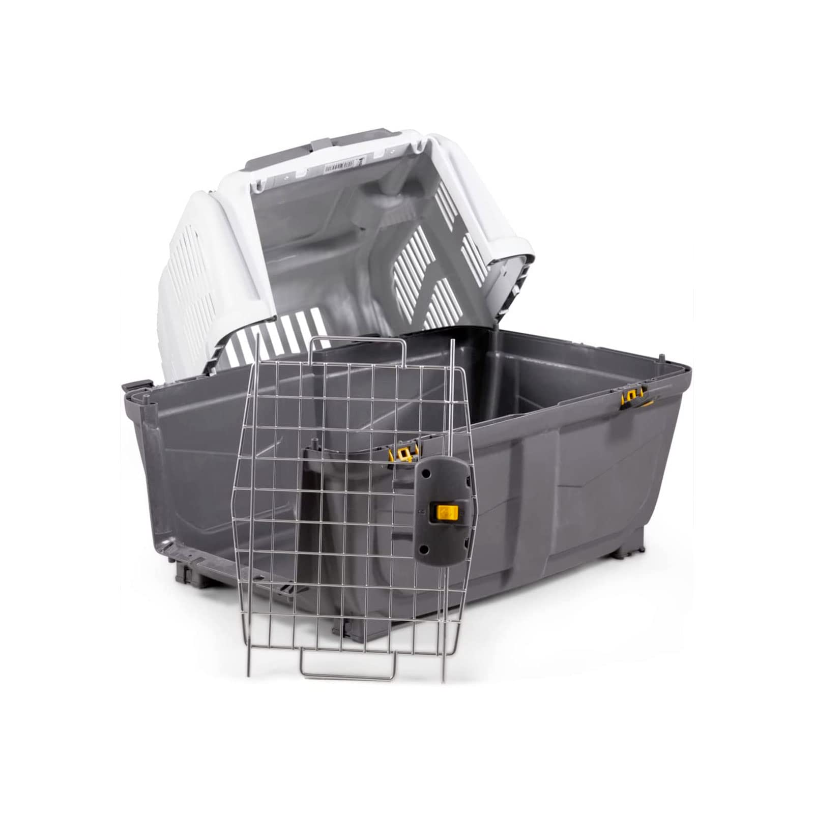 Mondo Viro - Transportín para perros y gatos de polipropileno con puerta de metal con cierre de seguridad de doble mando: cumple con las normas para el transporte aéreo en dos tamaños (grande 68 x 48