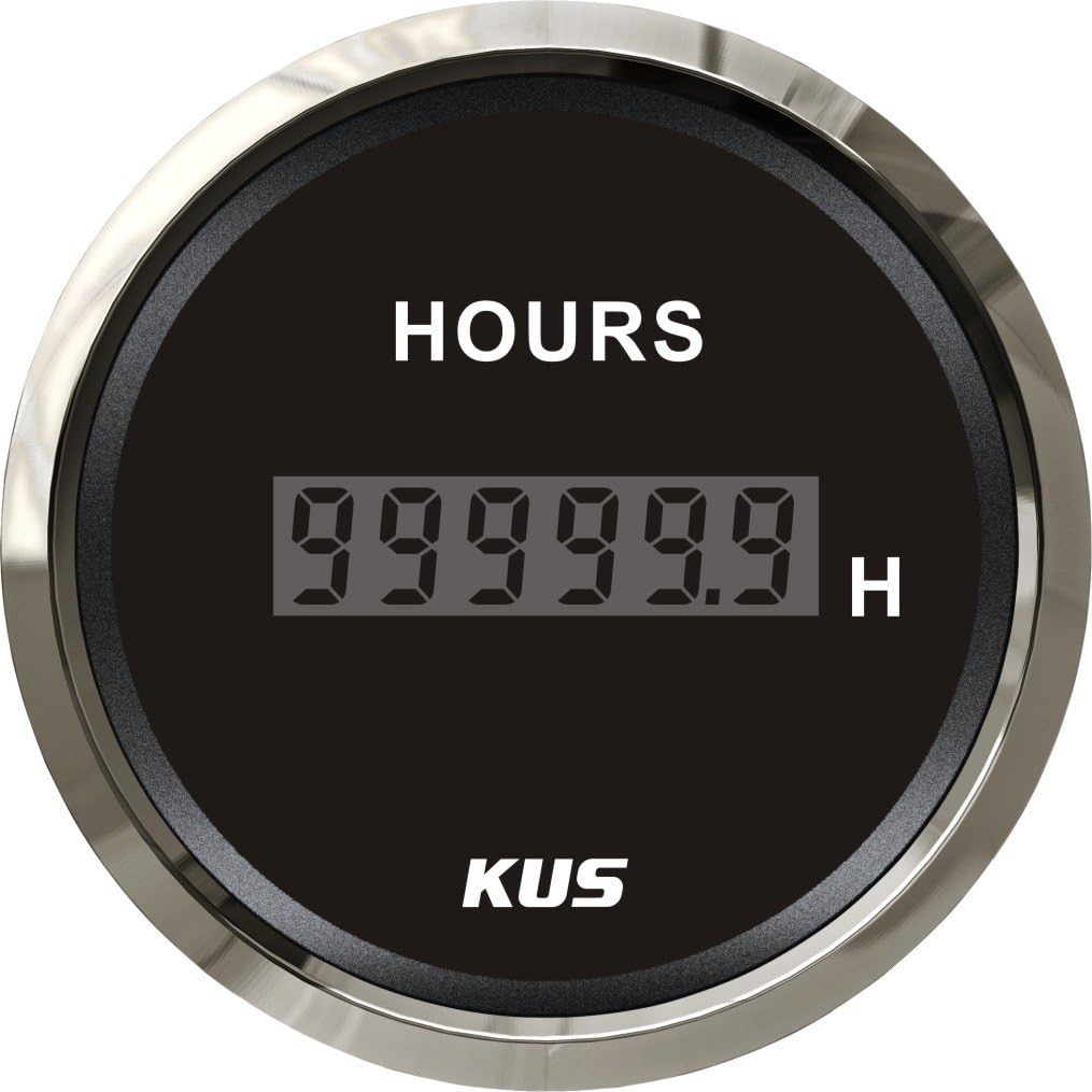 Pactrade Marine Boat Kus Engine Hour Meter Gauge for Boat Outboard 2'' SS 316 Bezel 12V/24V IP67