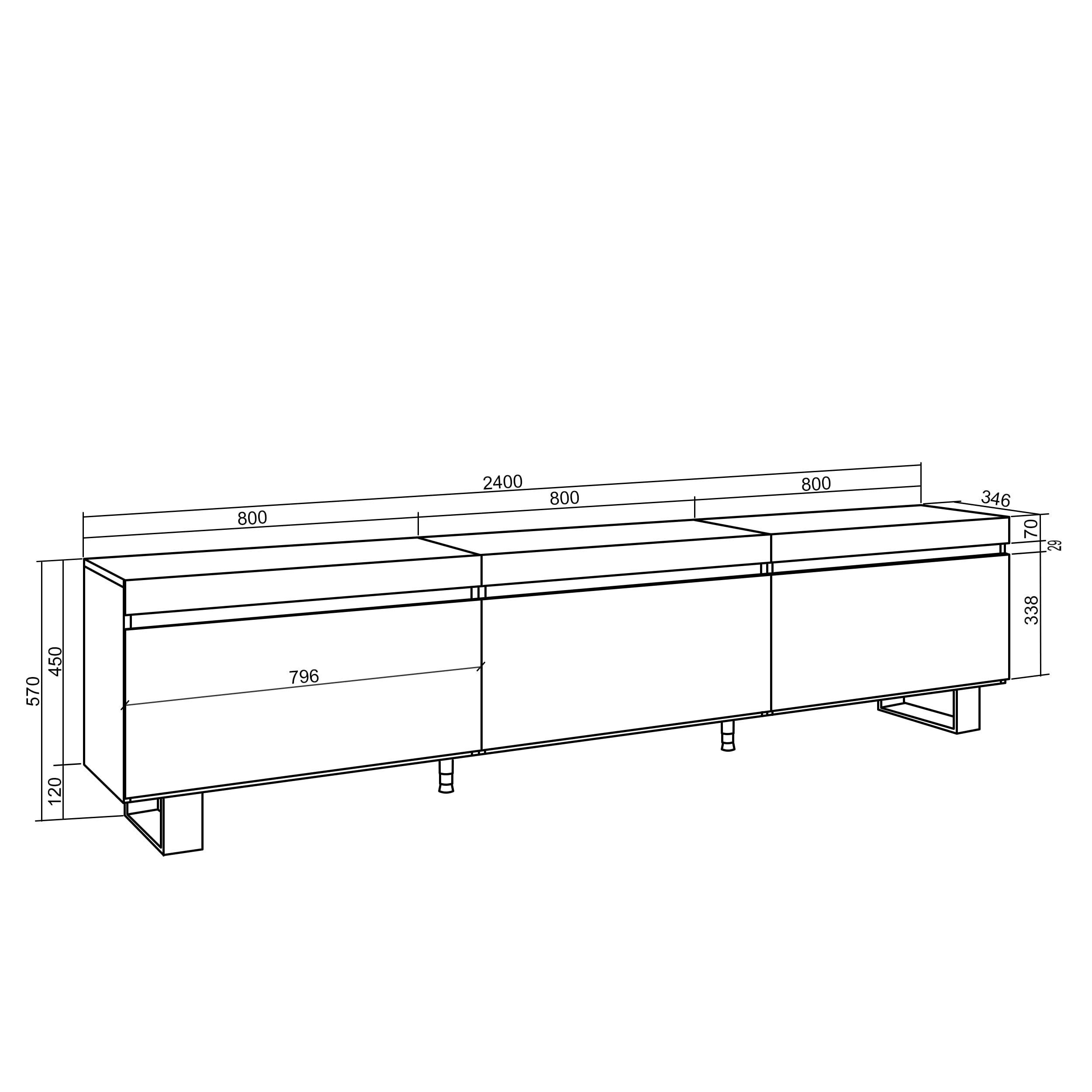 Skraut Home | Mobile TV Soggiorno | Ampio spazio a disposizione | 240x57x35 cm | Design industriale | Stile moderno | Rovere