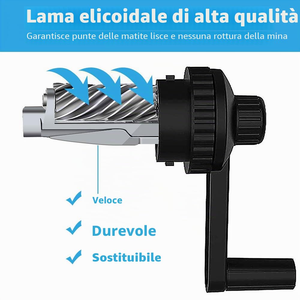 AFMAT, Temperamatite a punta lunga, punte lunghe 8-20 mm, affilatura regolabile e autofilettante, temperamatite per artisti, manuale, per carboncini, arte, disegno, schizzi, matite colorate